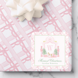 Waterverf Roze Notenkraker Monogram Wapen Vierkante Sticker