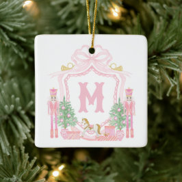 Waterverf Roze Notenkraker Monogram Wapenschild Keramisch Ornament