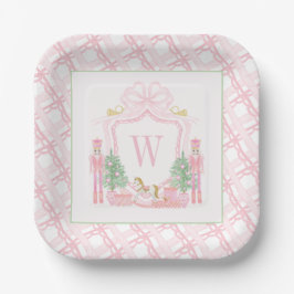 Waterverf Roze Notenkraker Monogram Wapenschild Papieren Bordje