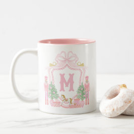 Waterverf Roze Notenkraker Monogram Wapenschild Tweekleurige Koffiemok