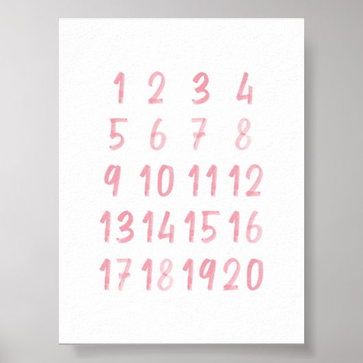 Waterverf roze Nummers educatief poster (Voorkant)