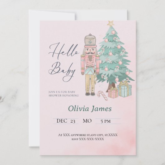 waterverf Roze Nutkraker Baby shower Kerstmis Kaart (Voorkant)