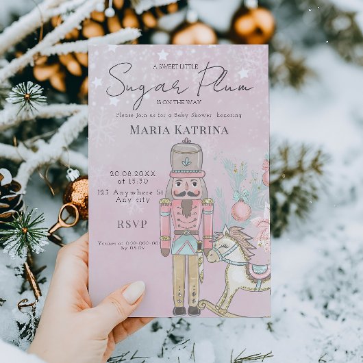 waterverf Roze Nutkraker Baby shower Kerstmis Kaart