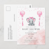 Waterverf Roze olifant Baby shower Uitnodiging (Voorkant / Achterkant)