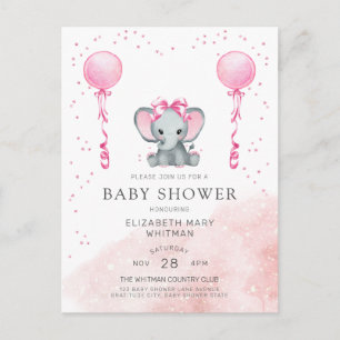 Waterverf Roze olifant Baby shower Uitnodiging