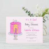 Waterverf Roze Olifant Baby Surprise Cake Baby Kaart (Staand voorkant)