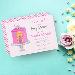 Waterverf Roze Olifant Baby Surprise Taart Kaart