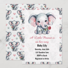 Waterverf Roze Olifant Meisje Baby Shower