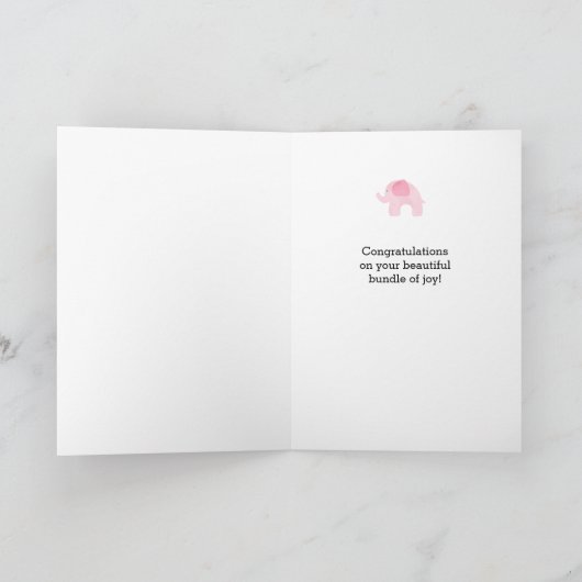 Waterverf Roze Olifant Welkom Baby Kaart (Binnen)