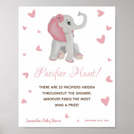 Waterverf Roze Olifantenmeisje Baby shower Teken Poster