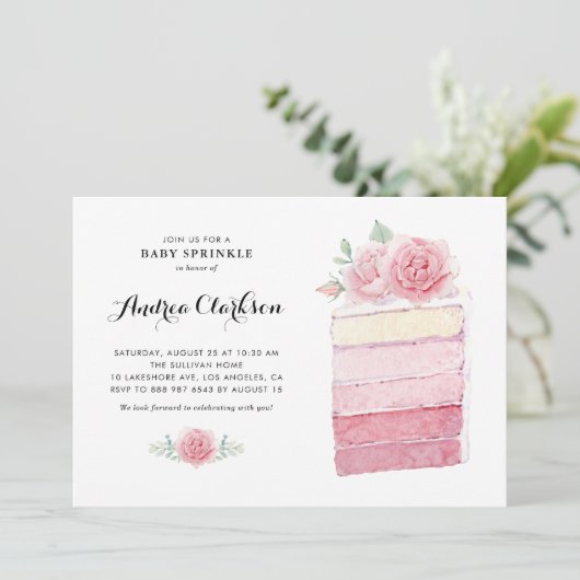 Waterverf Roze ombre Cake Baby Sprinkle Shower Kaart (Staand voorkant)