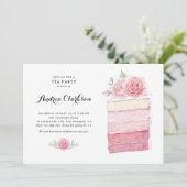 Waterverf Roze ombre Cake Slice Bridal Tea Party Kaart (Staand voorkant)