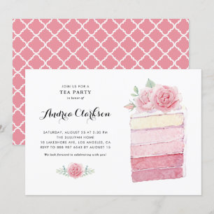 Waterverf Roze ombre Cake Slice Bridal Tea Party Kaart