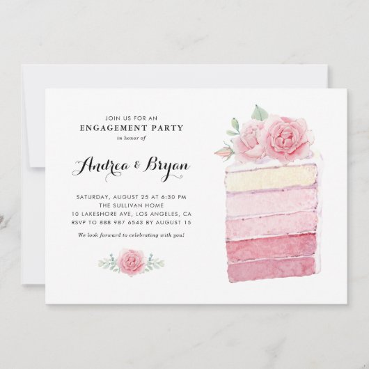 Waterverf roze ombre Cake Slice Engagement Party Kaart (Voorkant)