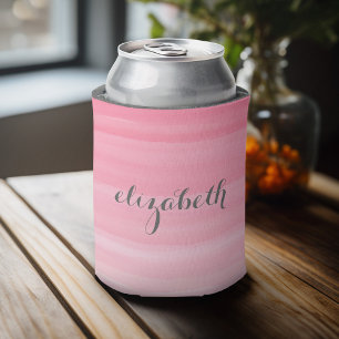 Waterverf Roze Ombre Feminine Monogram Naam Blikjeskoeler