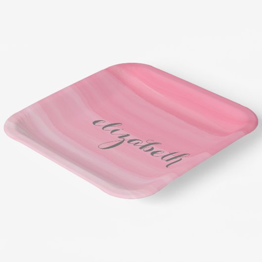 Waterverf Roze Ombre Feminine Monogram Papieren Bordje (Gebogen)
