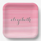 Waterverf Roze Ombre Feminine Monogram Papieren Bordje (Voorkant)