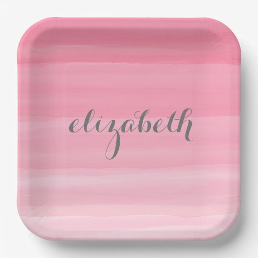 Waterverf Roze Ombre Feminine Monogram Papieren Bordje (Voorkant)