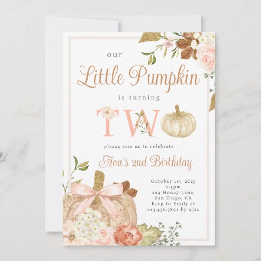 Waterverf Roze Onze kleine pompoen 2e Verjaardag Kaart (Voorkant)