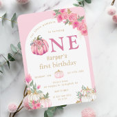 Waterverf Roze Onze kleine pompoen Floral Verjaard Kaart