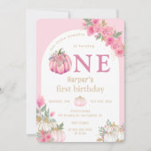 Waterverf Roze Onze kleine pompoen Floral Verjaard Kaart (Voorkant)