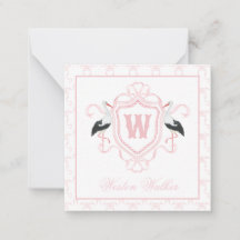 Waterverf Roze Ooievaar Boog Monogram Wapen