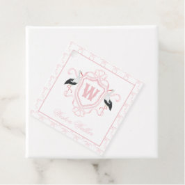 Waterverf Roze Ooievaar Boog Monogram Wapenschild Bedankjes Labels
