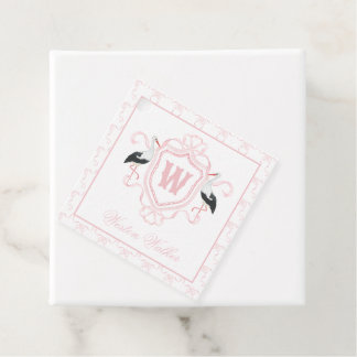 Waterverf Roze Ooievaar Boog Monogram Wapenschild Bedankjes Labels