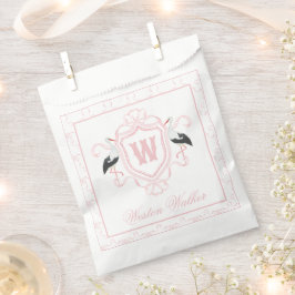 Waterverf Roze Ooievaar Boog Monogram Wapenschild Bedankzakje