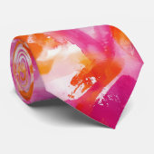 Waterverf Roze Oranje Abstract Stropdas (Opgerold)
