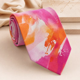 Waterverf Roze Oranje Abstract Stropdas