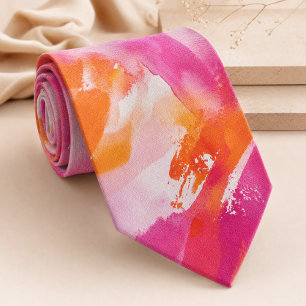 Waterverf Roze Oranje Abstract Stropdas