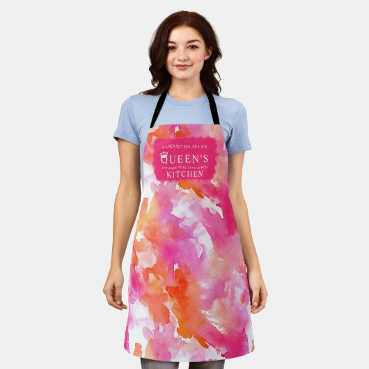 Waterverf Roze Oranje Abstracte Keuken Schort (Gedragen)