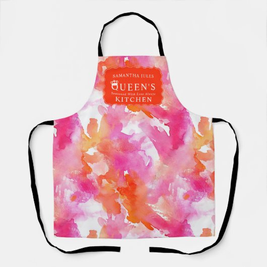 Waterverf Roze Oranje Abstracte Keuken  Schort (Voorkant)