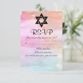 Waterverf Roze Oranje Blauw Gold Bat Mitzvah RSVP (Staand voorkant)