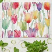  WATERVERF ROZE & ORANJE BLOEMTULPEN THEEDOEK (Gevouwen)