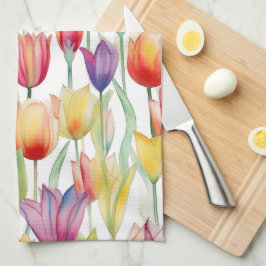  WATERVERF ROZE & ORANJE BLOEMTULPEN THEEDOEK