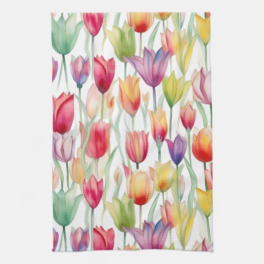  WATERVERF ROZE & ORANJE BLOEMTULPEN THEEDOEK (Verticaal)