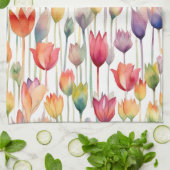  WATERVERF ROZE & ORANJE BLOEMTULPEN THEEDOEK (Gevouwen)