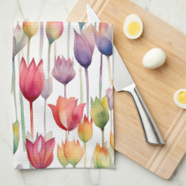  WATERVERF ROZE & ORANJE BLOEMTULPEN THEEDOEK