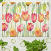  WATERVERF ROZE & ORANJE BLOEMTULPEN THEEDOEK (Gevouwen)