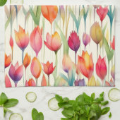  WATERVERF ROZE & ORANJE BLOEMTULPEN THEEDOEK (Gevouwen)