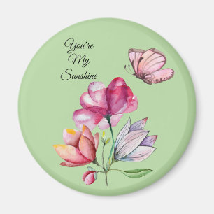 Waterverf Roze Oranje en Paarse Bloemen Magneet