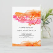 Waterverf Roze Oranje kleurenplasma 21e verjaardag Kaart (Staand voorkant)