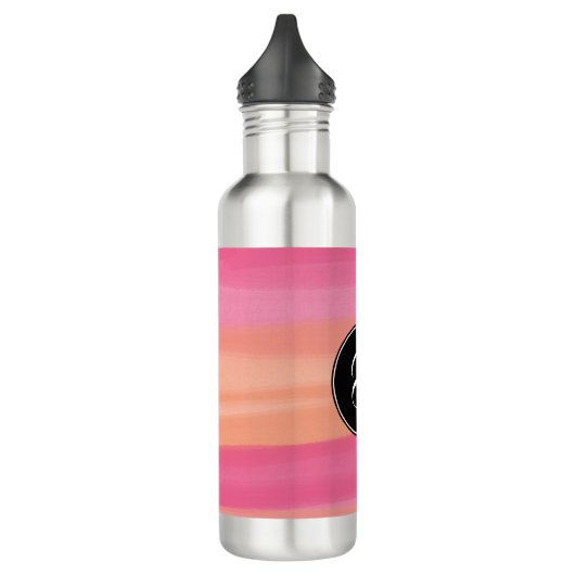 Waterverf Roze Oranje penseelstreken monogram Waterfles (Links)