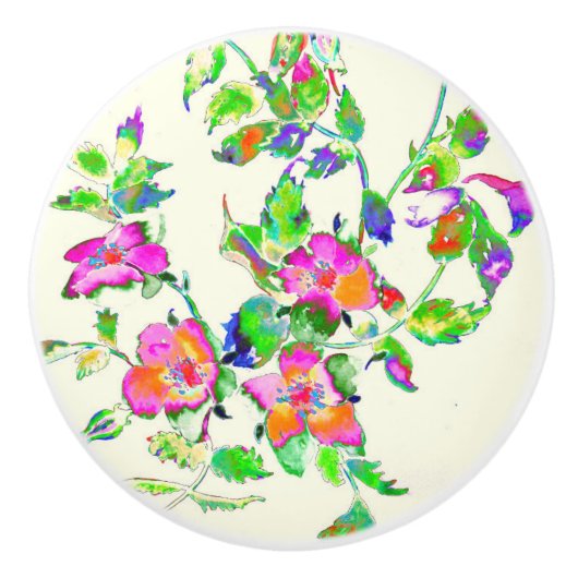  waterverf Roze oranje Rozen Keramische Knop (Voorkant)