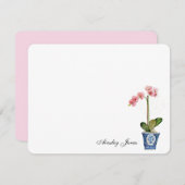 Waterverf Roze orchidee in blauwe pot Bedankkaart (Voorkant / Achterkant)