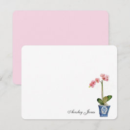 Waterverf Roze orchidee in blauwe pot Bedankkaart