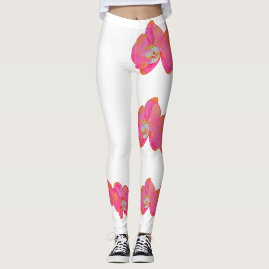 Waterverf roze orchidee schilderij leggings (Voorkant)