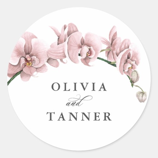 Waterverf Roze Orchideeën Tropical Paradise Bruilo Ronde Sticker (Voorkant)